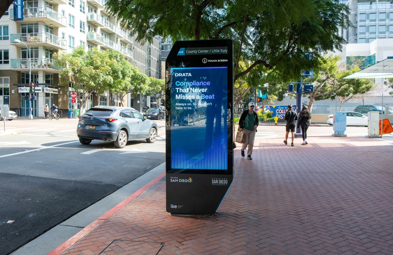 Drata IKE Smart City kiosk at County Center / Little Italy, San Diego