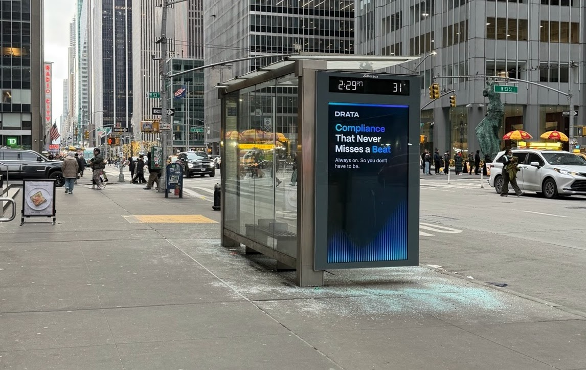 Drata bus shelter near Radio City Music Hall, NYC